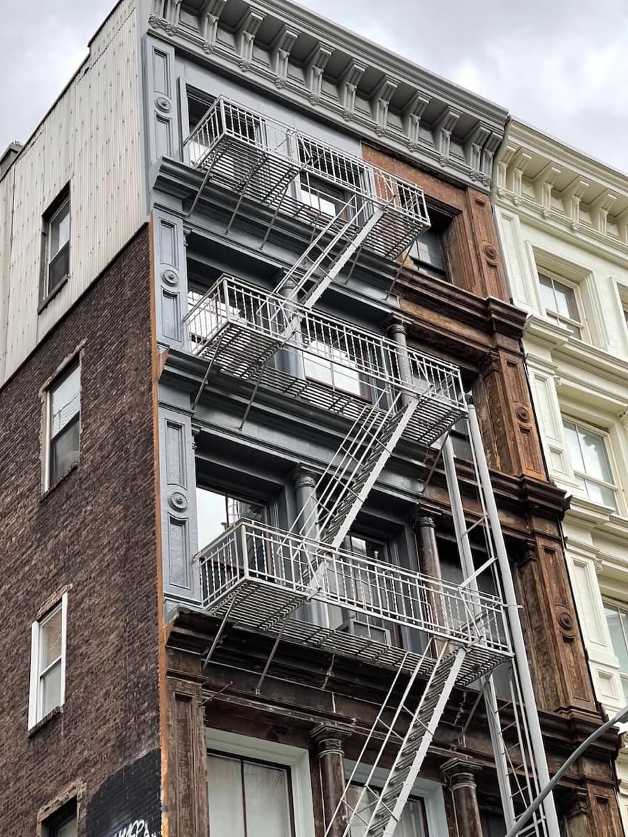 Cast iron facade with fire escapes